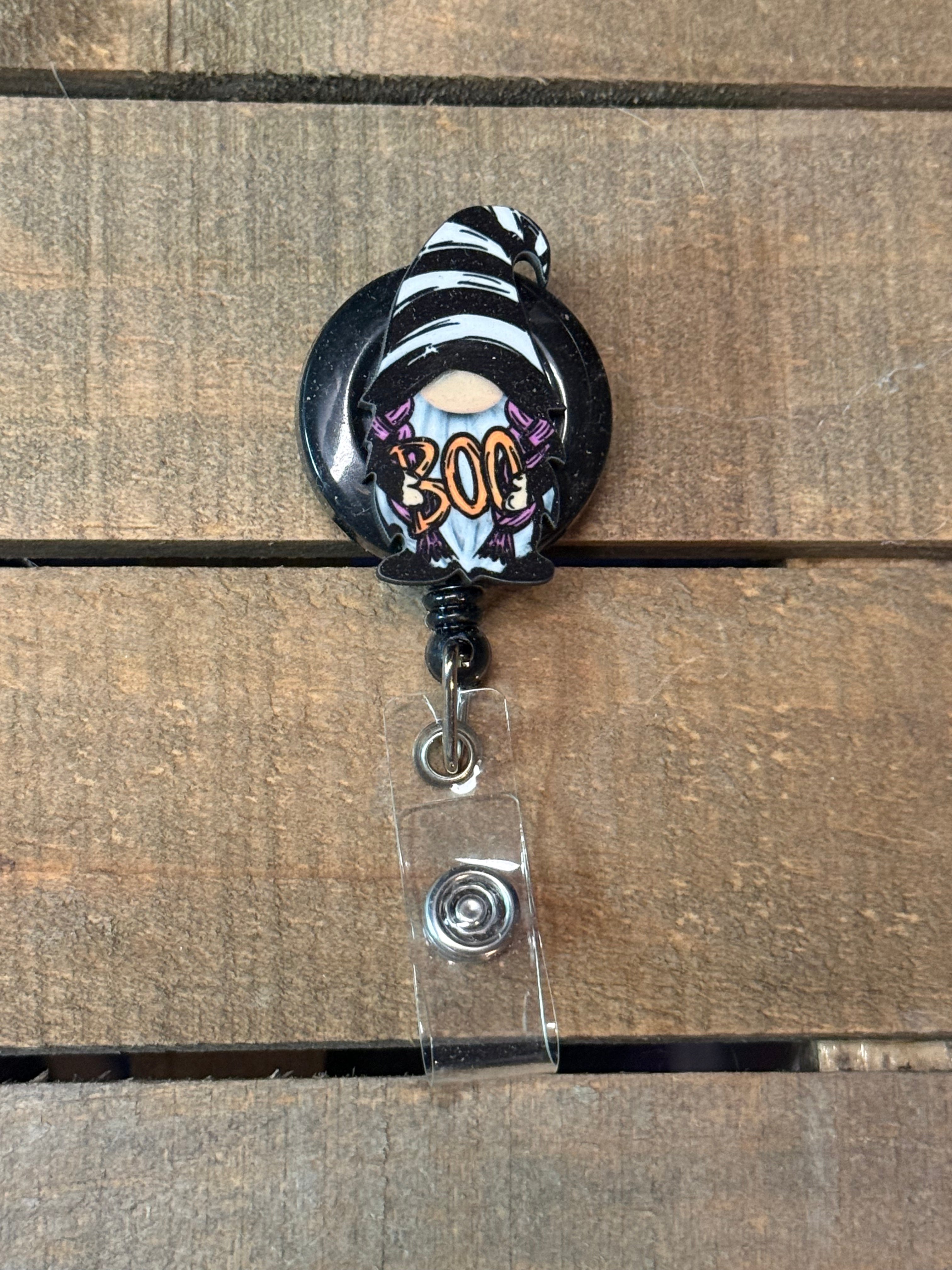 Halloween BOO Gnome Badge Reel | Spooky ID Holder