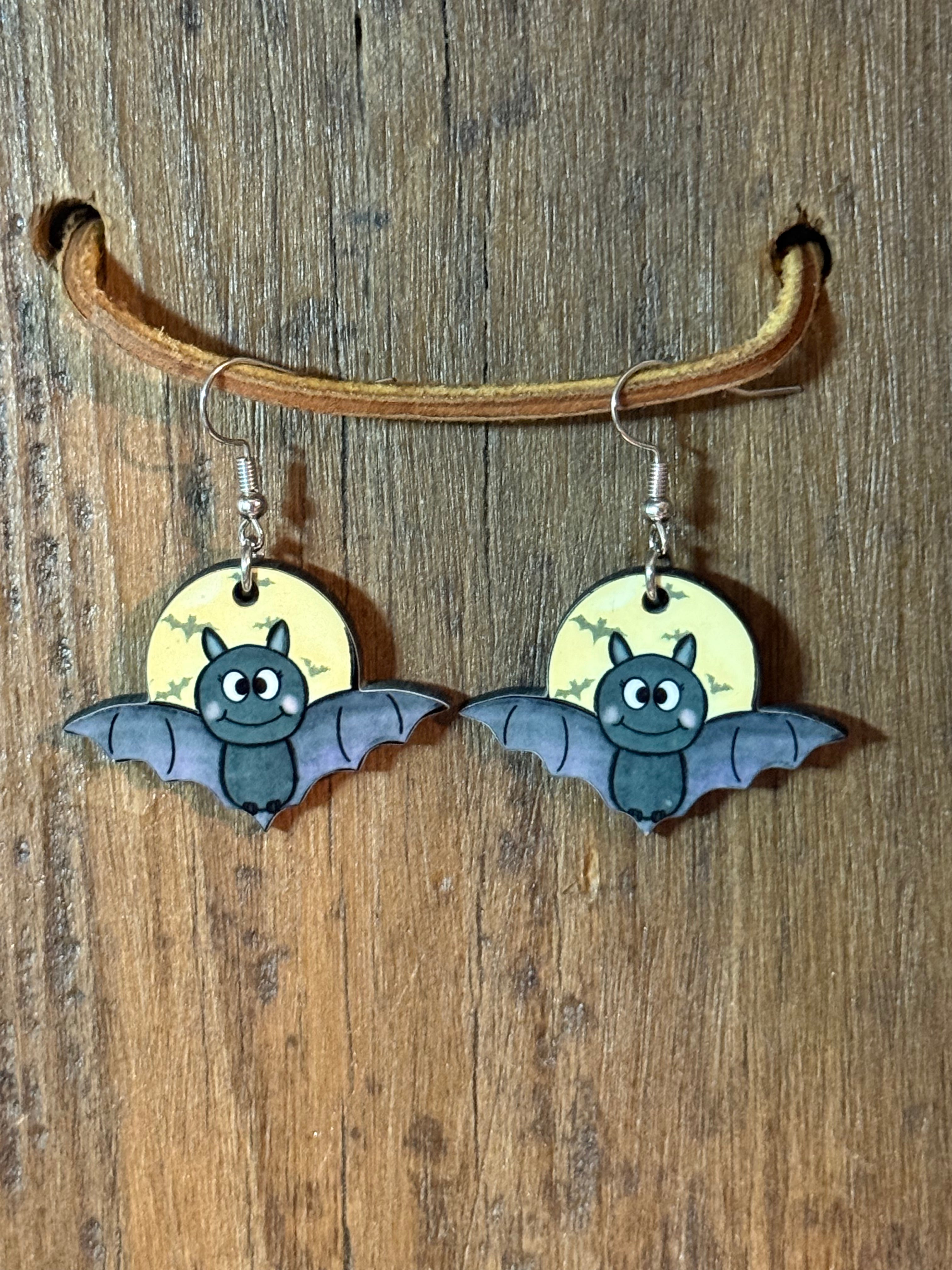 Cute Halloween Bat Wood Earrings | Spooky Bat Jewelry