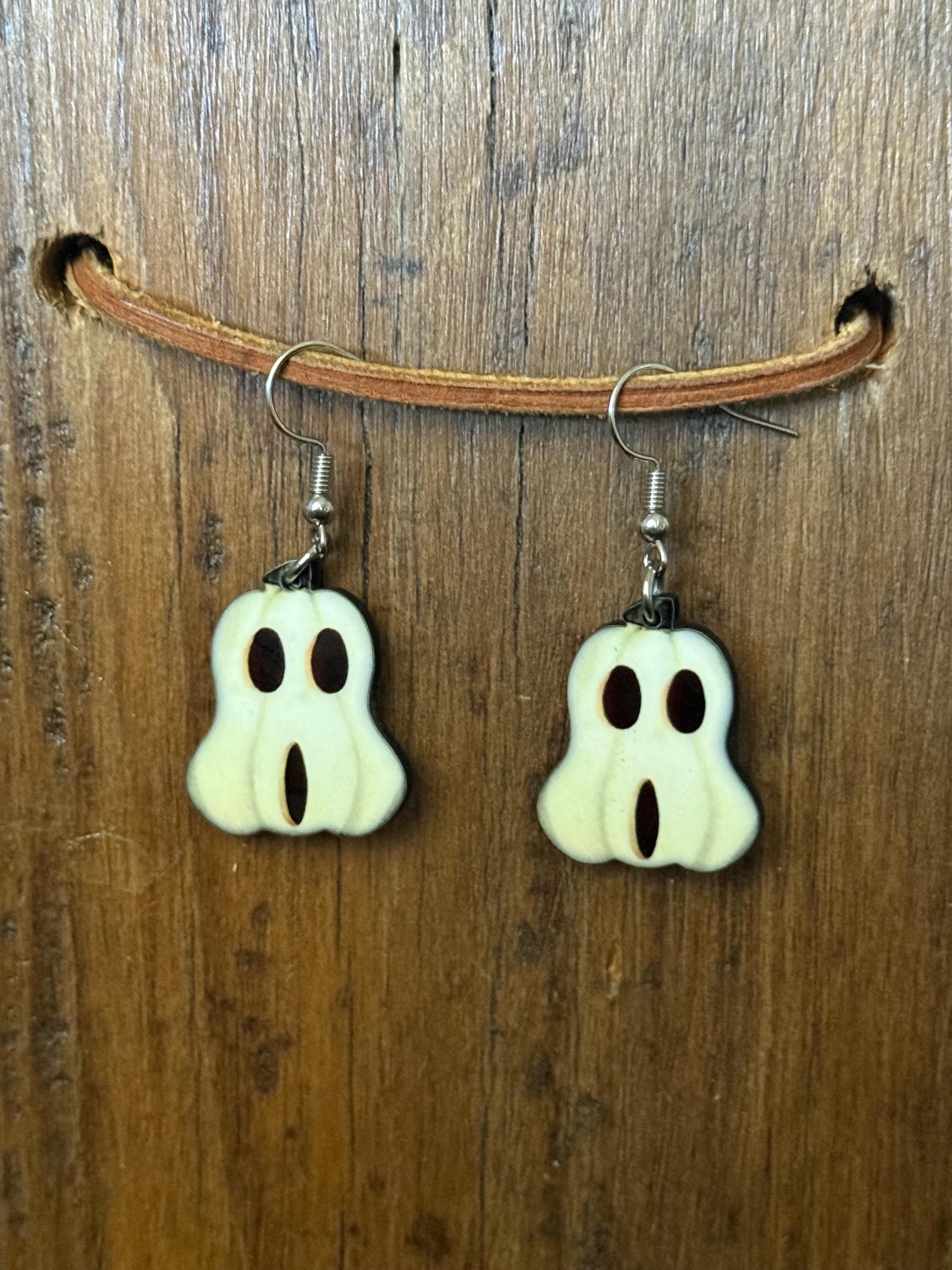 Halloween Chubby Gourd Earrings – Wooden & Nickel-Free Metal – Spooky Fall Jewelry